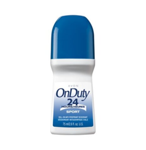 AVON ON DUTY 24 HRS SPORT - DESODORANTE ROLL-ON ANTITRANSPIRANTE 2.6 OZ (75 ML) - ENVASE DE PLÁSTICO
